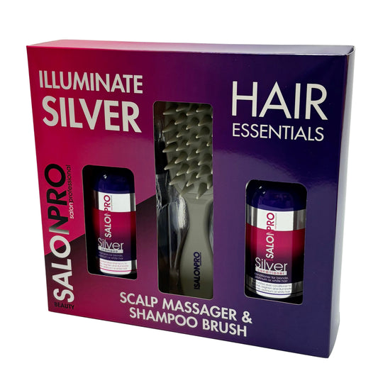 Salon Pro Illuminate Silver Scalp Massager & Shampoo Brush Set